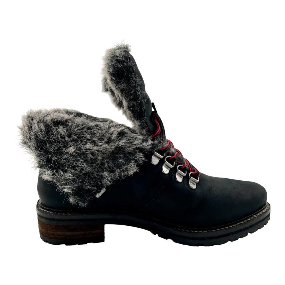 New Joules Ashwood Women US 5 Black Leather Faux Fur Warm Lace-Up Ankle Boots - Picture 1 of 13